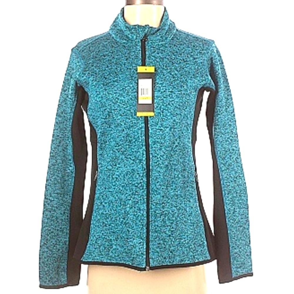 NWT  TEAL AND BLACK FLEECE  FULL ZIPPERED JACKET BY MARC NY ~ SIZE SMALL